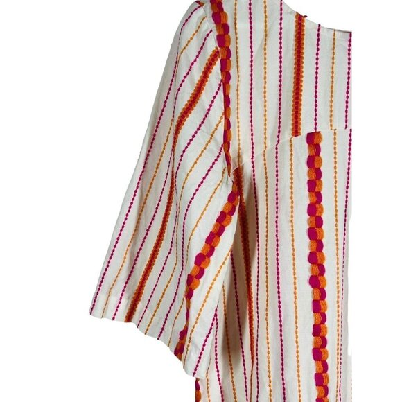 Lou & Grey Tunic Dress Size XS Embroidered Colorful Striped 3/4 Sleeve Short - Picture 12 of 16
